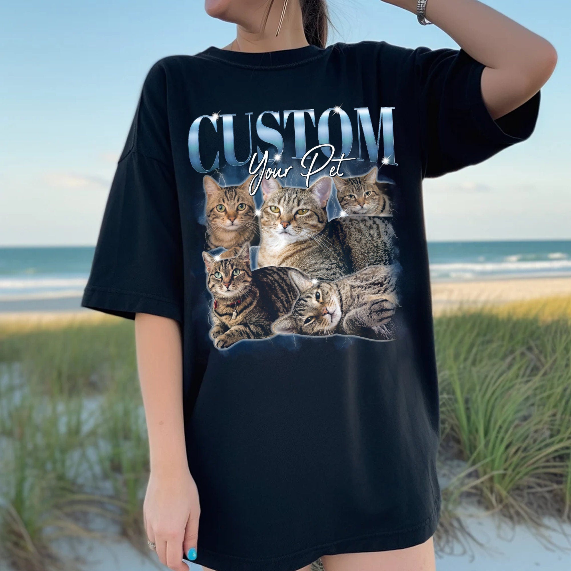 Custom Cat Graphic Unisex T-Shirt, Dog Personalize Bootleg Retro 90's T-Shirt